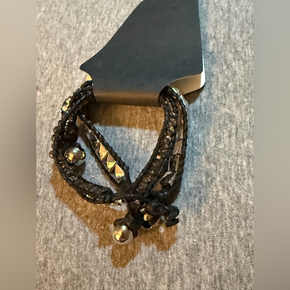 Leather Black Beaded Bracelet NWT - Picture 3 of 3